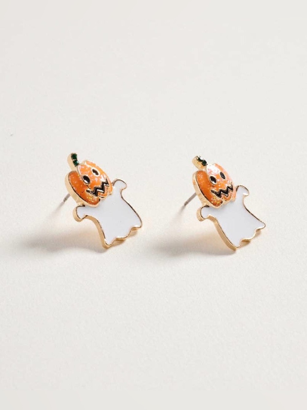 Orange Pumpkin Ghost Earrings - Picture 2 of 2